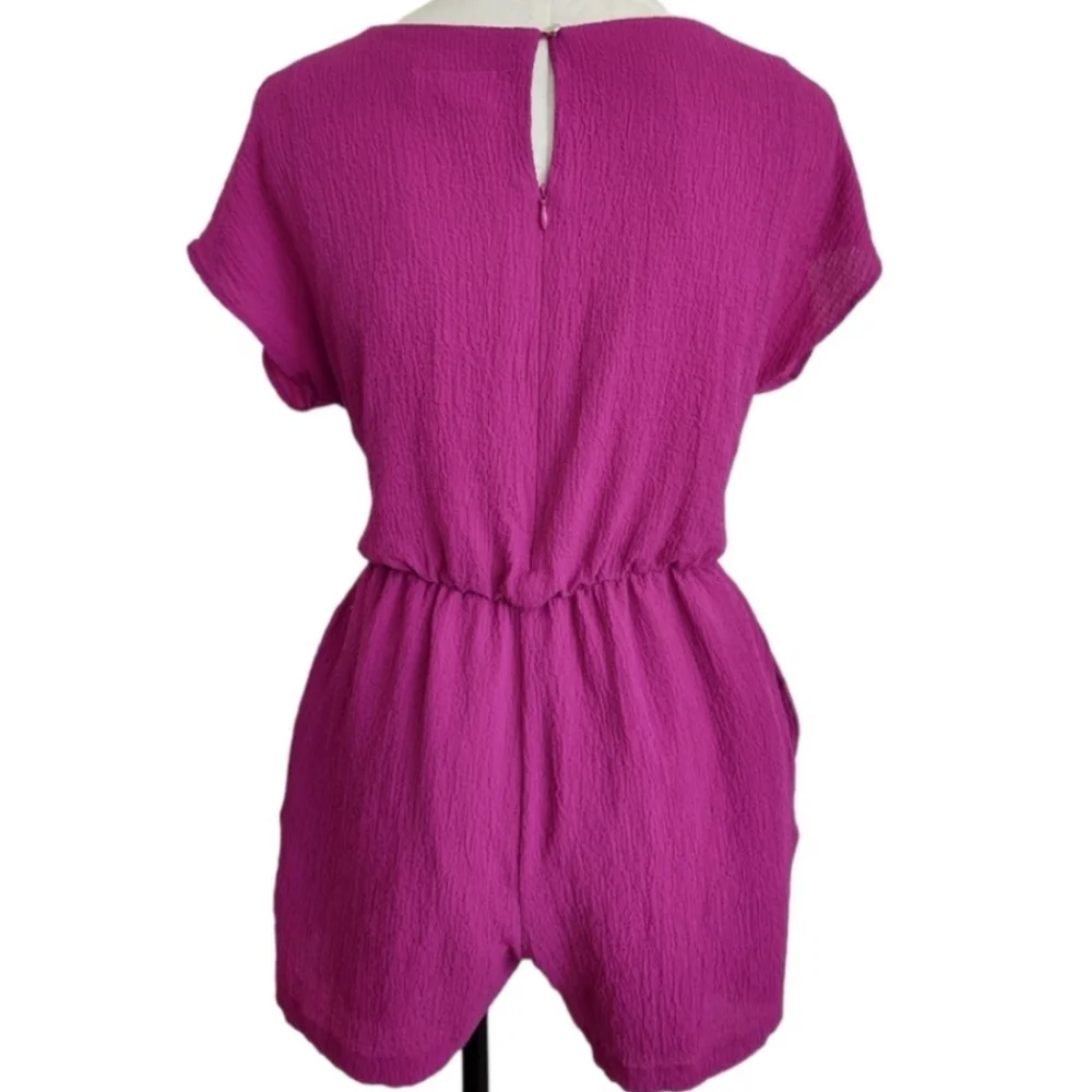 Grayson Magenta Cap Sleeve Shorts Romper Fully Lined Elastic & Tie Waist Size XL - Picture 3 of 5